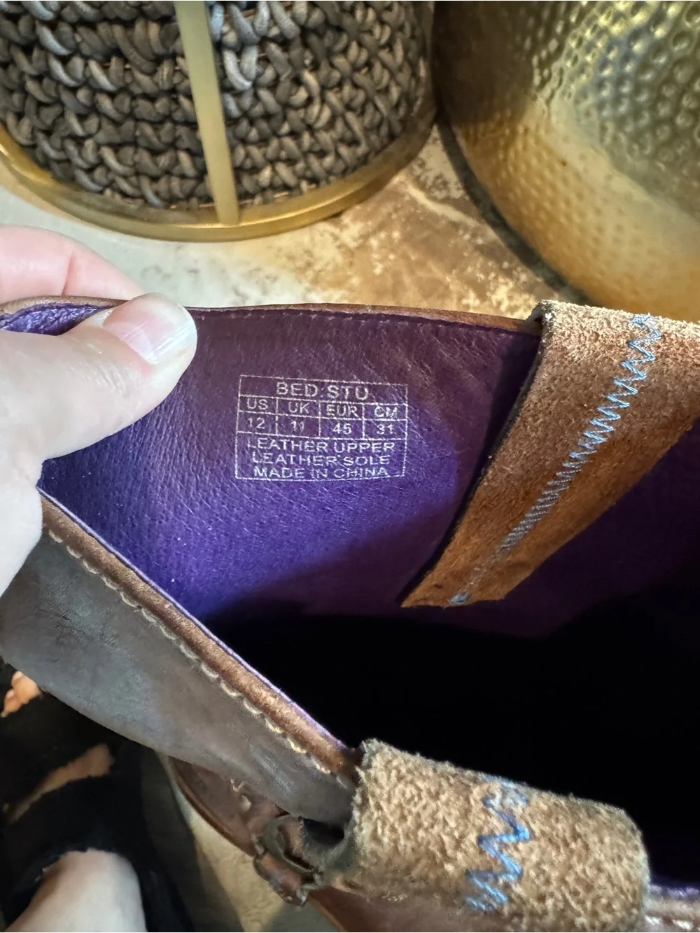 BEDFORD BED|STU Brown Leather Boot with Purple Lining Sz 12 - Picture 2 of 10